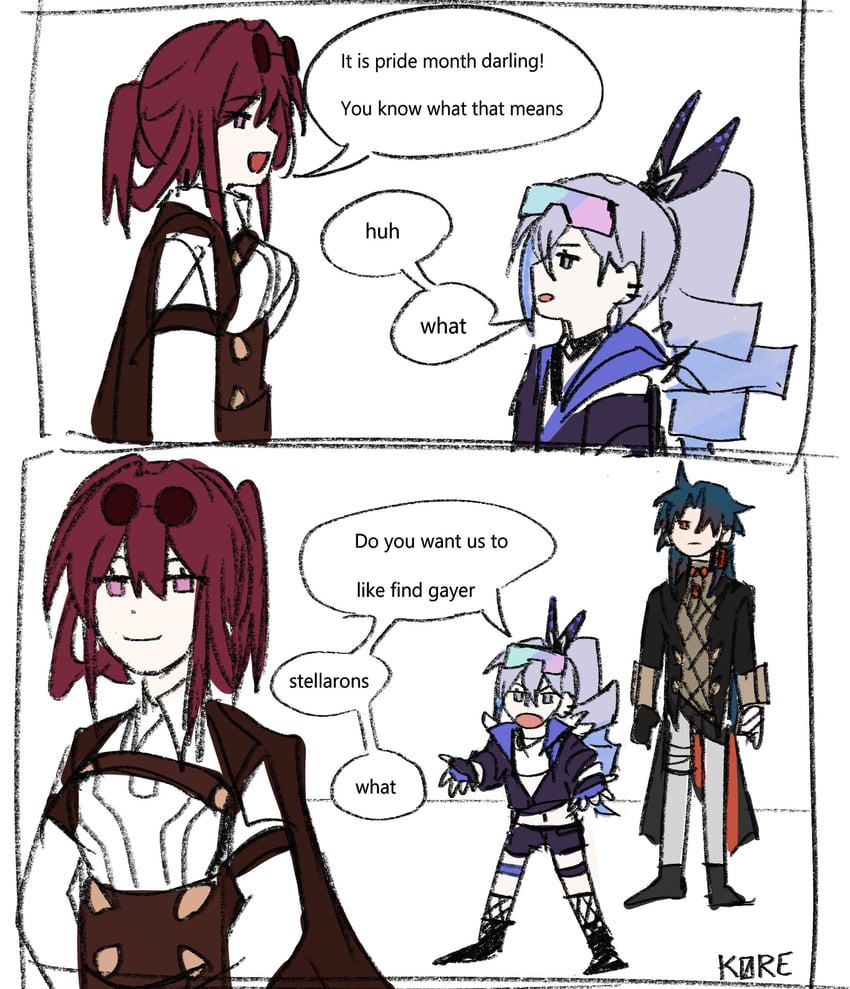 kafka, silver wolf, and blade (honkai and 1 more) drawn by k0re_drawings