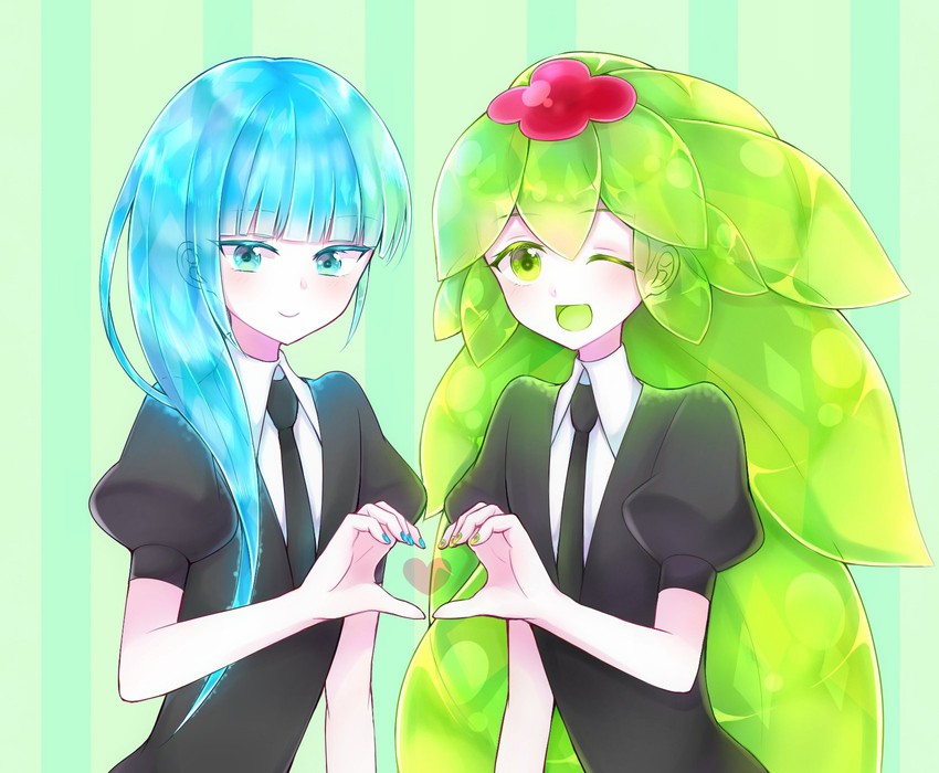 watermelon tourmaline and hemimorphite (houseki no kuni) drawn by nekotamago
