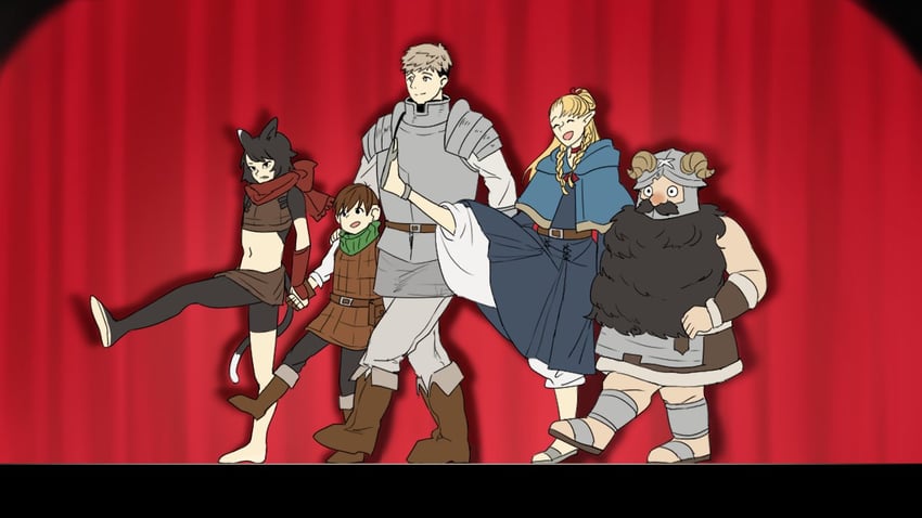 marcille donato, laios touden, senshi, chilchuck tims, and izutsumi (dungeon meshi and 1 more) drawn by maya_(mayamayammy)