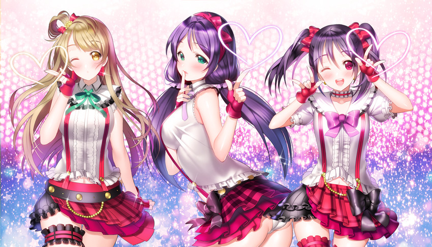 tojo nozomi, yazawa nico, and minami kotori (love live! and 1 more) drawn by aile_(crossroads)
