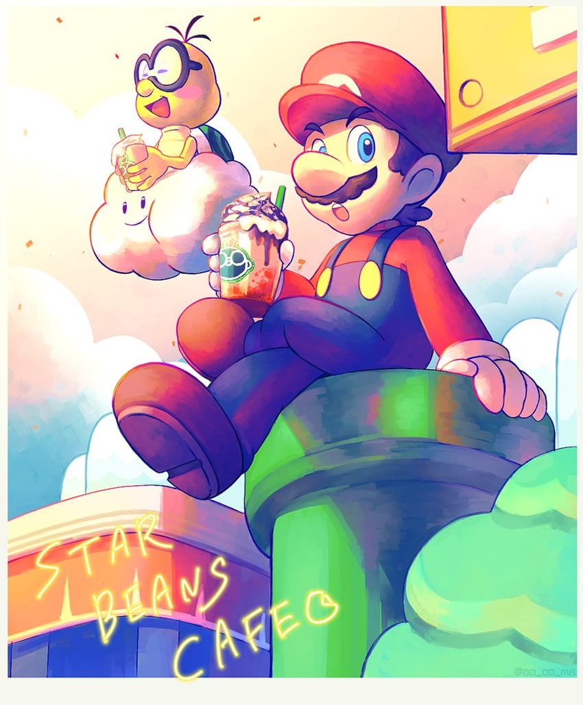 mario, lakitu, and lakitu's cloud (mario) drawn by co_co_mg