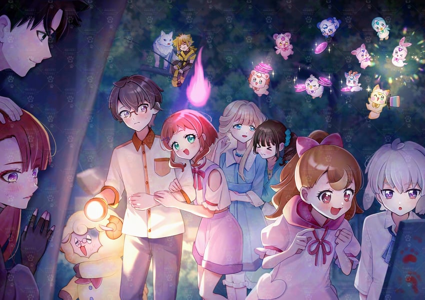 nekoyashiki yuki, inukai komugi, nekoyashiki mayu, inukai iroha, toyama satoru, and 5 more (precure and 1 more) drawn by kotochi_re