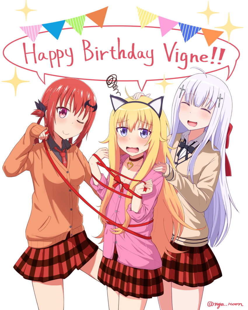 satanichia kurumizawa mcdowell, gabriel tenma white, and raphiel shiraha ainsworth (gabriel dropout) drawn by nyaroon