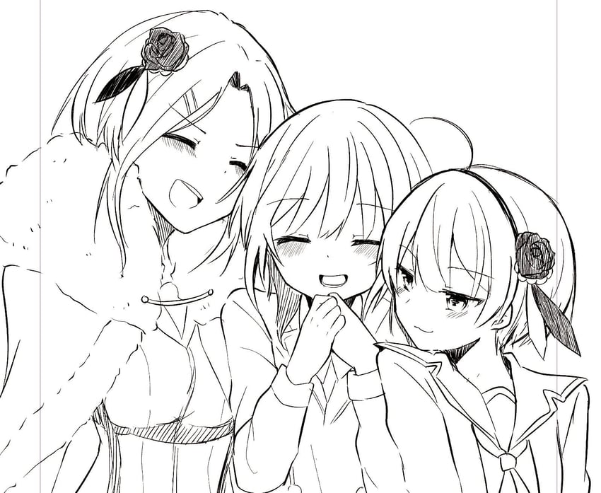 aoi erika, minase ichigo, and minase sumomo (heaven burns red) drawn by puyopiku