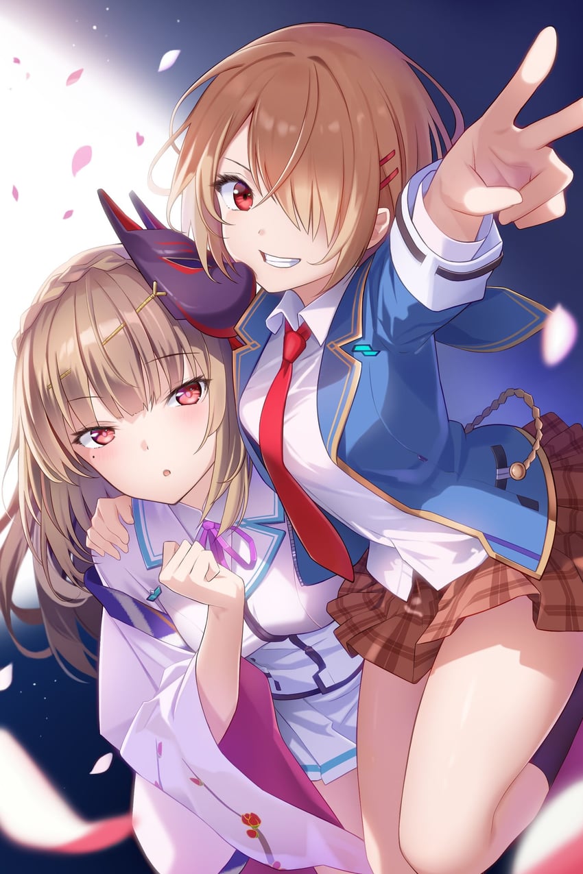 kayamori ruka and kiryuu miya (heaven burns red) drawn by netarou_(shinra)