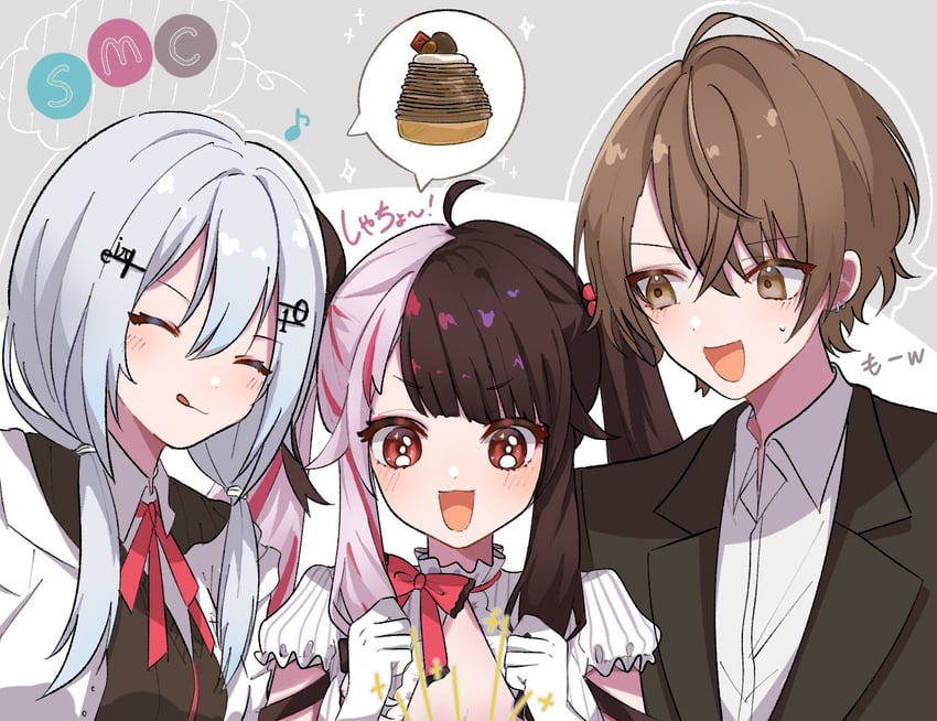 yorumi rena, hakase fuyuki, and kagami hayato (nijisanji) drawn by rion_(hayato_12)