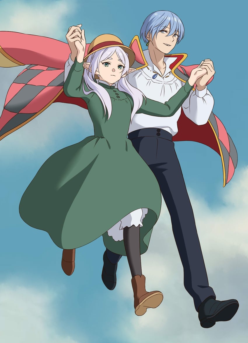 frieren, himmel, howl pendragon, and sophie hatter (sousou no frieren and 1 more) drawn by syaparinton