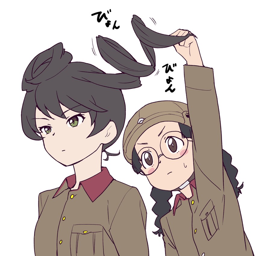 fukuda haru and hosomi shizuko (girls und panzer) drawn by onsen_tamago_(hs_egg)