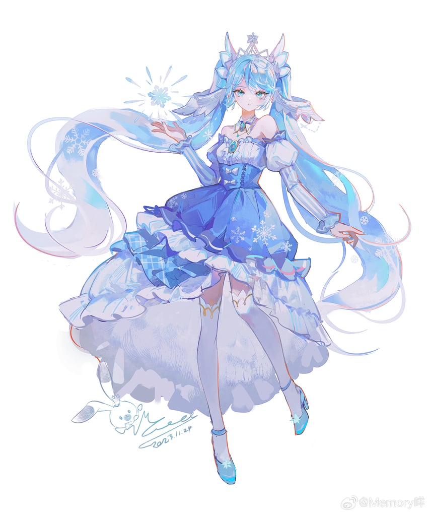 hatsune miku, yuki miku, and rabbit yukine (vocaloid) drawn by memory_mie