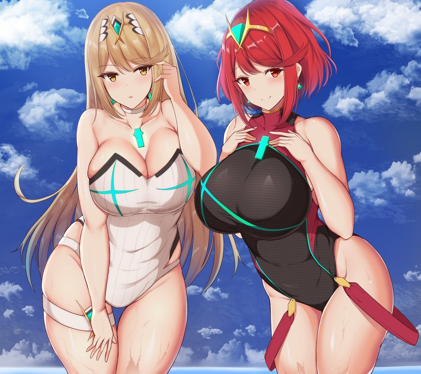 pyra and mythra (xenoblade chronicles and 1 more) drawn by noeomi