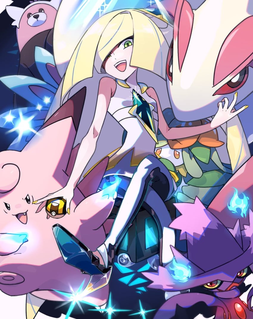 lusamine, milotic, mismagius, lilligant, bewear, and 1 more (pokemon and 1 more) drawn by mur_mu_mu