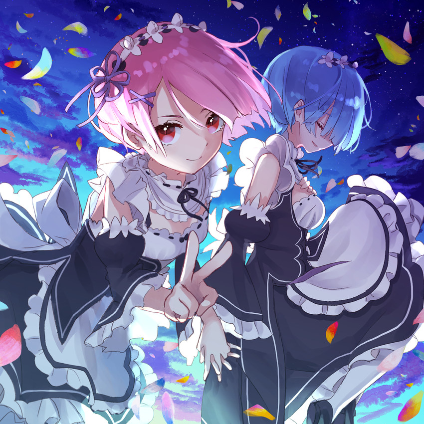 rem and ram (re:zero kara hajimeru isekai seikatsu) drawn by yuzouni