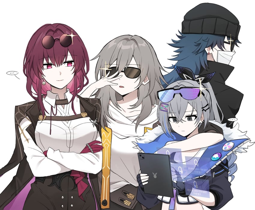 trailblazer, stelle, kafka, silver wolf, and blade (honkai and 1 more) drawn by lix_(iroiro3843)