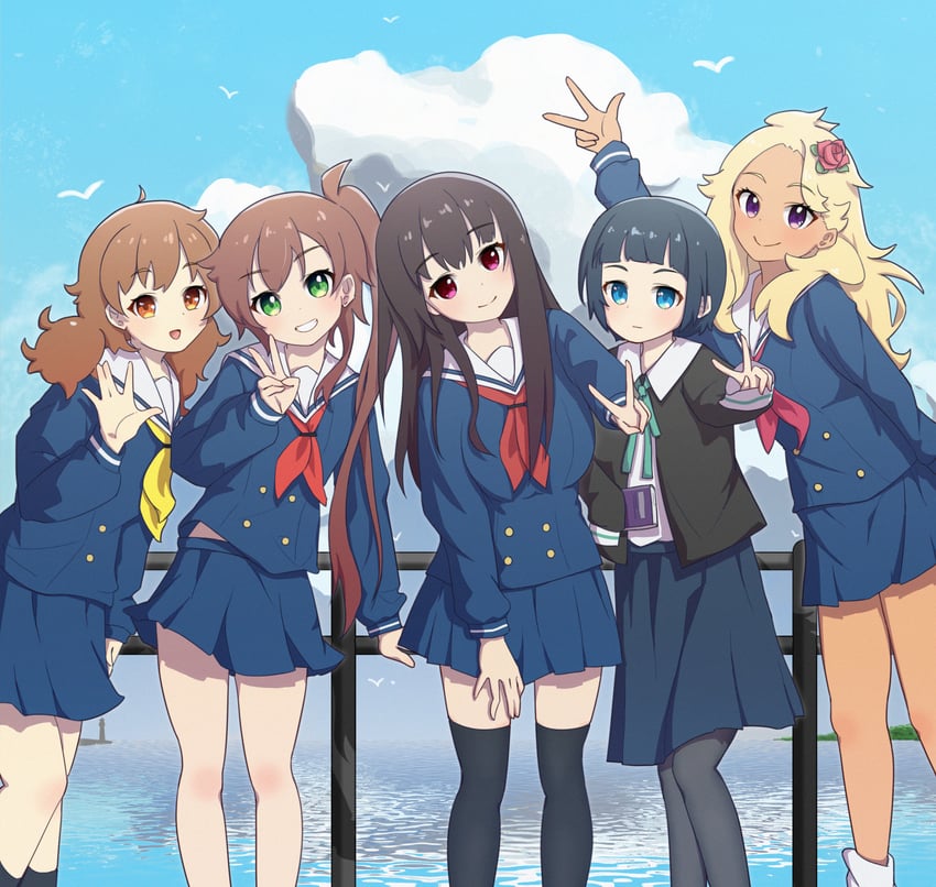 shinonome akira, chikura shizuru, kuga reimi, hoshi nadeshiko, and nakatomi yoka (shuumatsu train doko e iku?) drawn by newminds