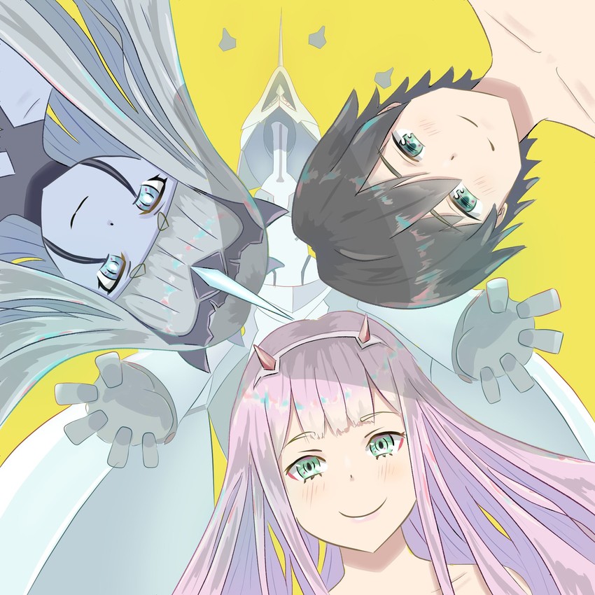 zero two, hiro, strelizia, 001, and strelizia apus (darling in the franxx) drawn by yskfactorys