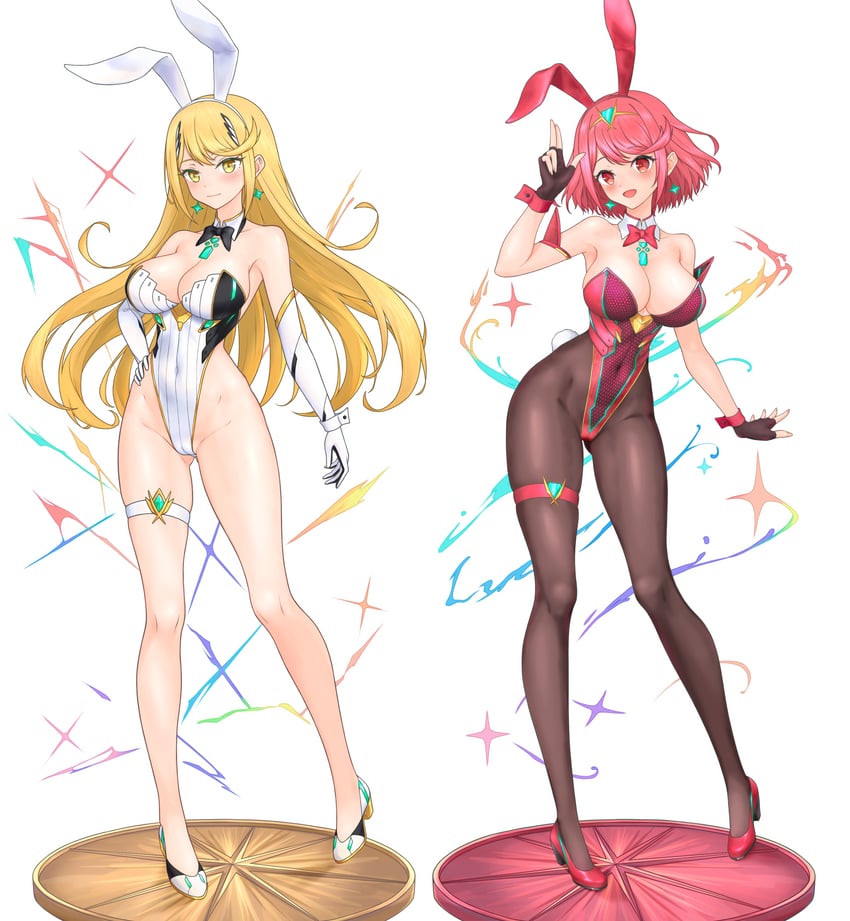 pyra and mythra (xenoblade chronicles and 1 more) drawn by feichu_keju