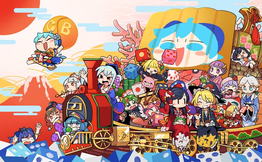 hakurei reimu, kirisame marisa, remilia scarlet, flandre scarlet, izayoi sakuya, and 12 more (touhou and 1 more) drawn by moyazou_(kitaguni_moyashi_seizoujo)