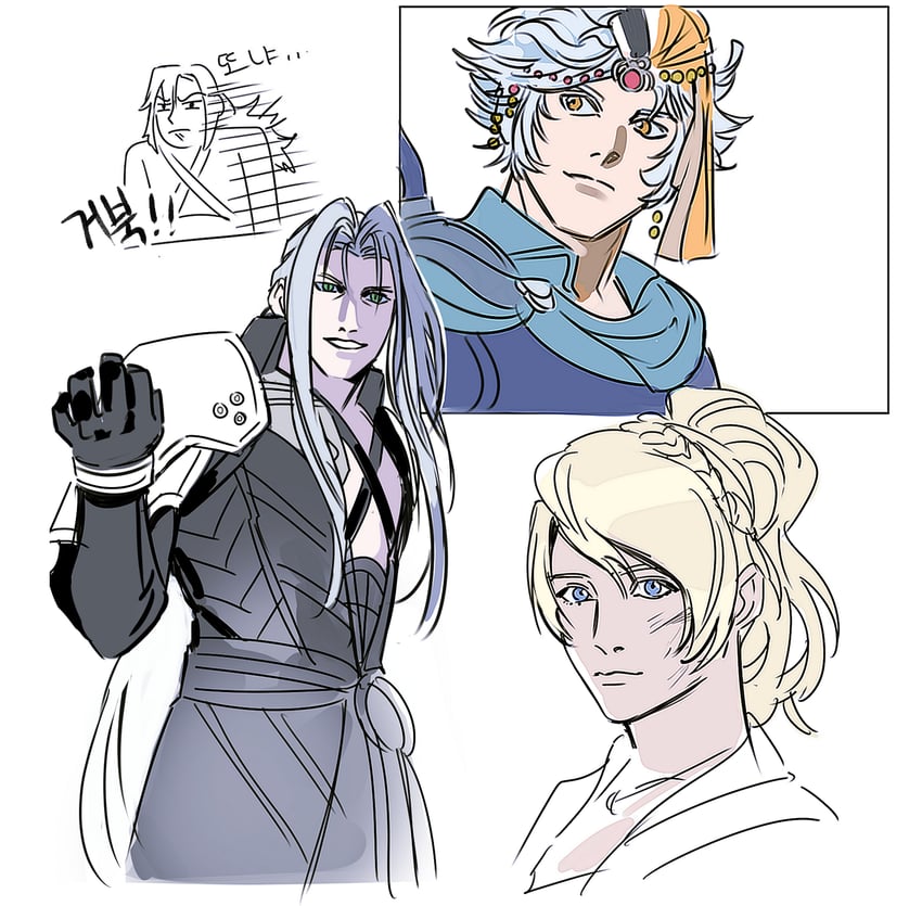 sephiroth, firion, lunafreya nox fleuret, and genesis rhapsodos (final fantasy and 3 more) drawn by newb_ff7r