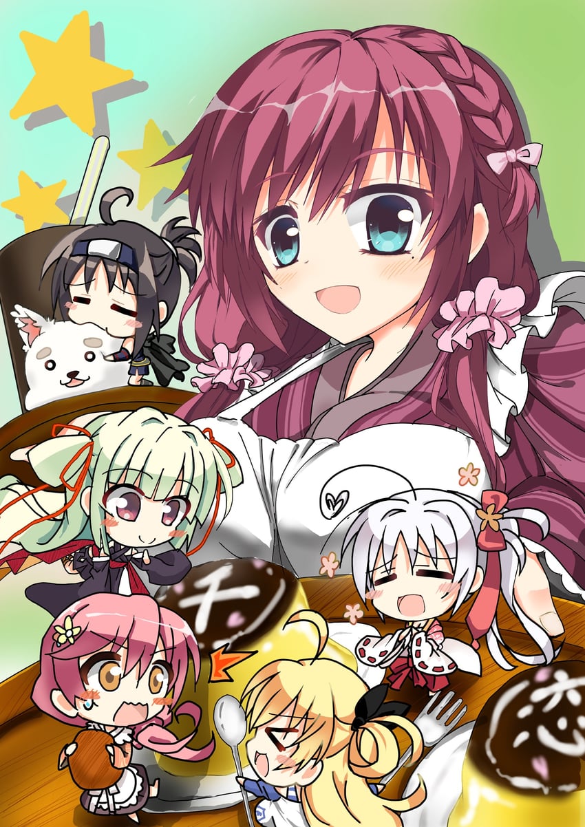 murasame, hitachi mako, tomotake yoshino, maniwa roka, lena liechtenauer, and 1 more (senren banka) drawn by mikage_(shibi)