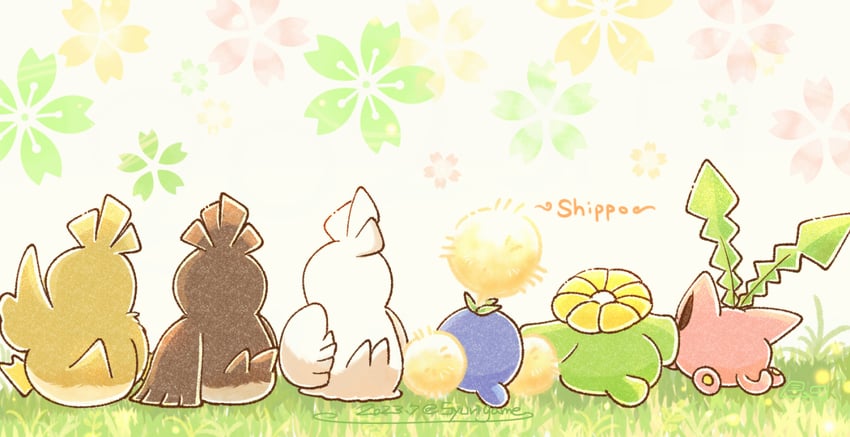 hoppip, jumpluff, sirfetch'd, farfetch'd, skiploom, and 1 more (pokemon) drawn by shuri_(syurigame)