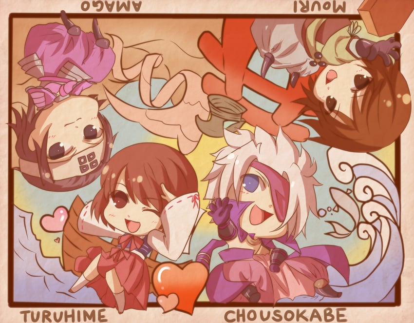 chousokabe motochika, mouri motonari, tsuruhime, and amago haruhisa (sengoku basara) drawn by muchiwo