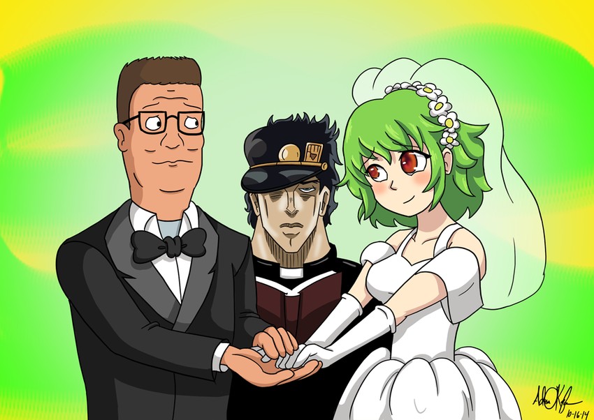 kazami yuuka, kujo jotaro, and hank hill (touhou and 3 more) drawn by adam_o'keefe