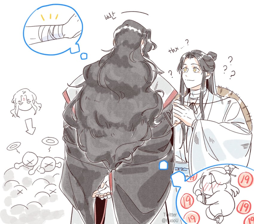 xie lian, shen qingqiu, and luo binghe (tianguan cifu and 1 more) drawn by 6uoou