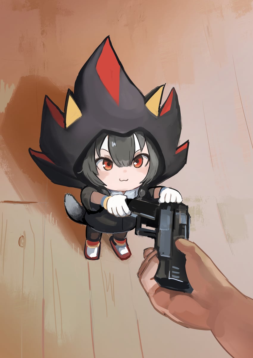 inugami korone and shadow the hedgehog (hololive and 1 more) drawn by ago_(owenanaken)
