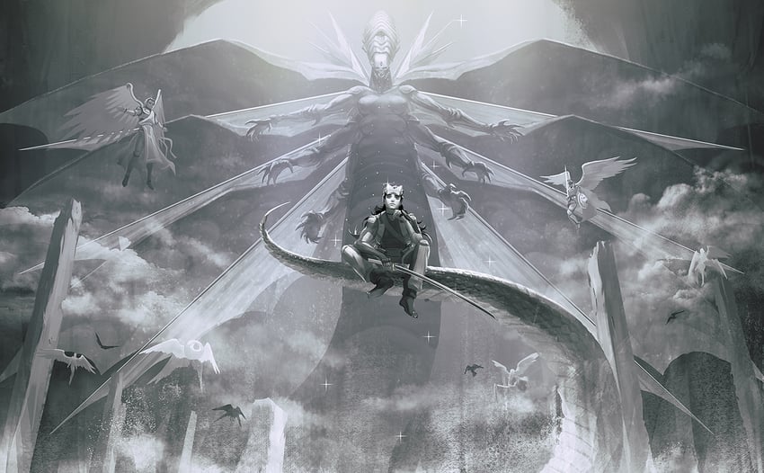 aleph, metatron, satan, camael, and sariel (shin megami tensei and 1 more) drawn by o_c_x