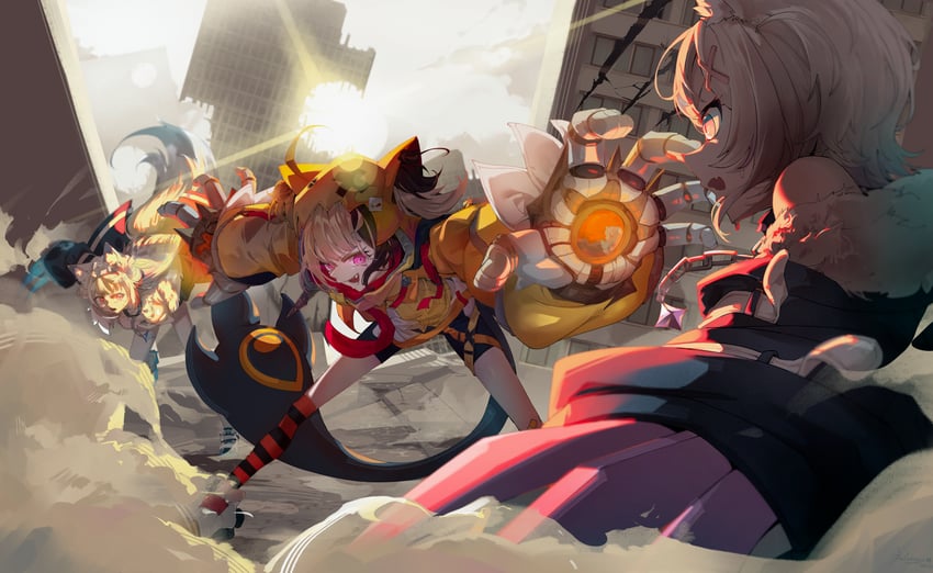 fuwawa abyssgard, mococo abyssgard, and gigi murin (hololive and 1 more) drawn by balsamico_su