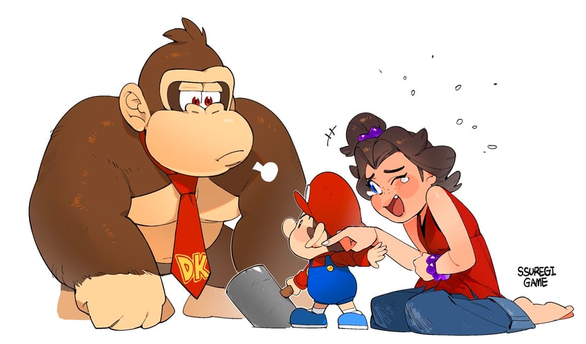 mario, donkey kong, pauline, and baby mario (mario and 2 more) drawn by ssuregigame