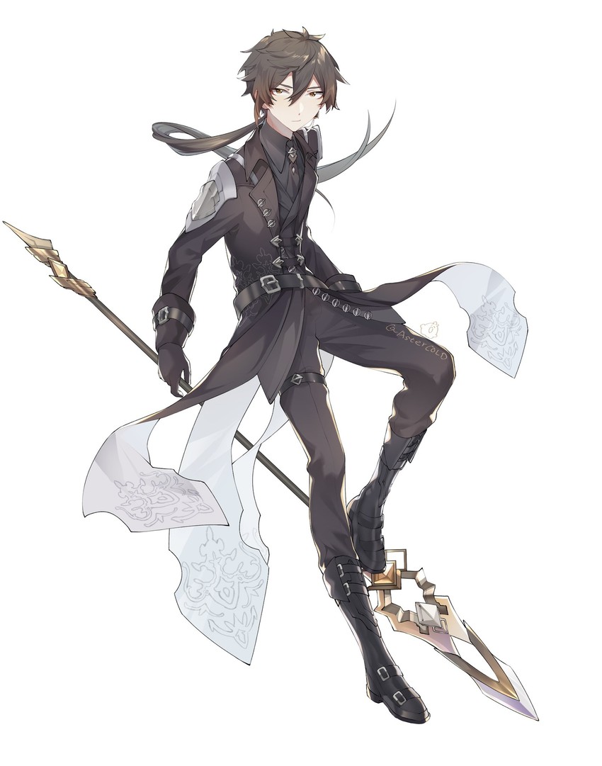 zhongli and 9s (genshin impact and 2 more) drawn by aster_fueu