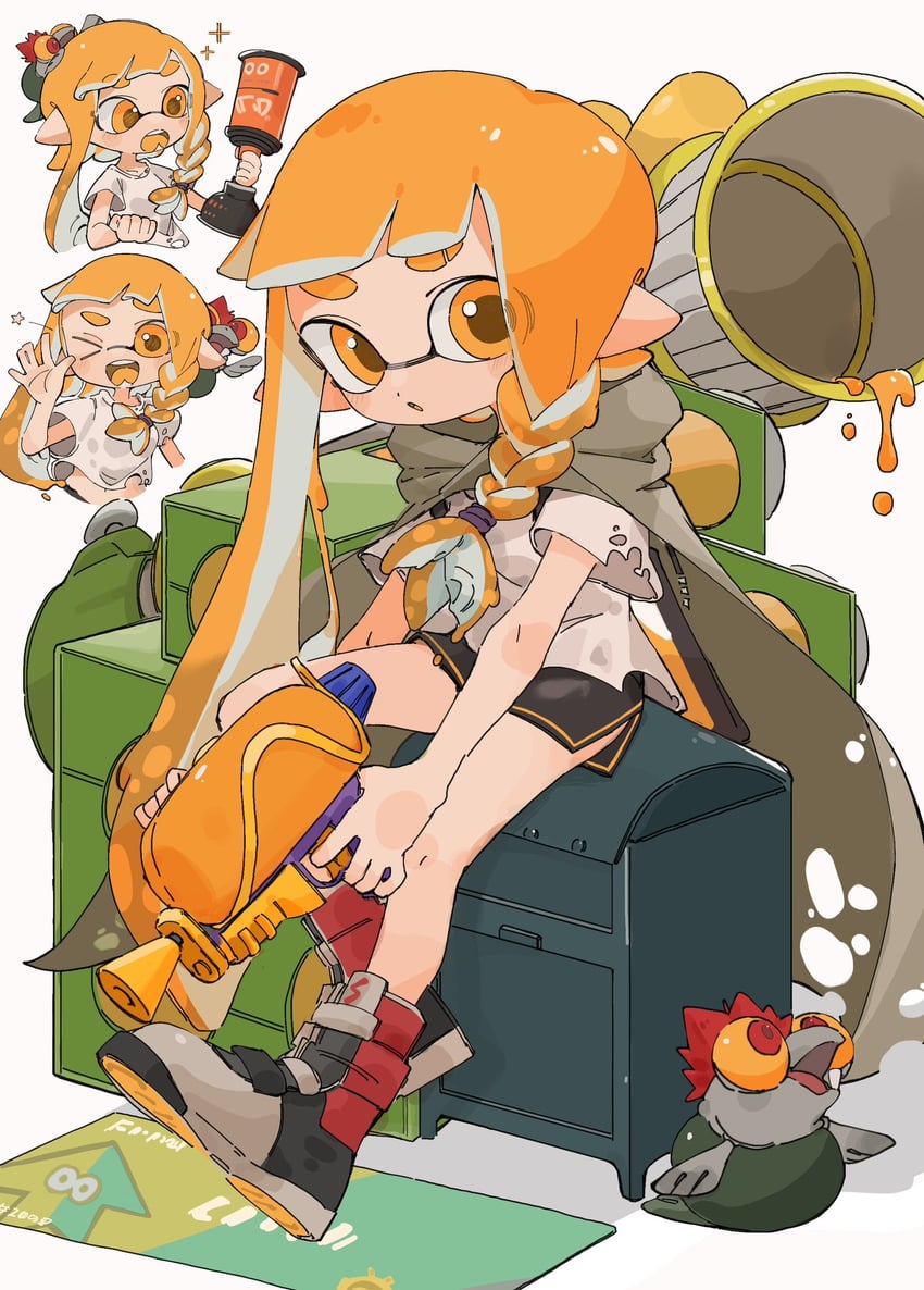 inkling player character, inkling girl, smallfry, agent 3, and veronika (splatoon and 1 more) drawn by chiikama_(plus67kt)