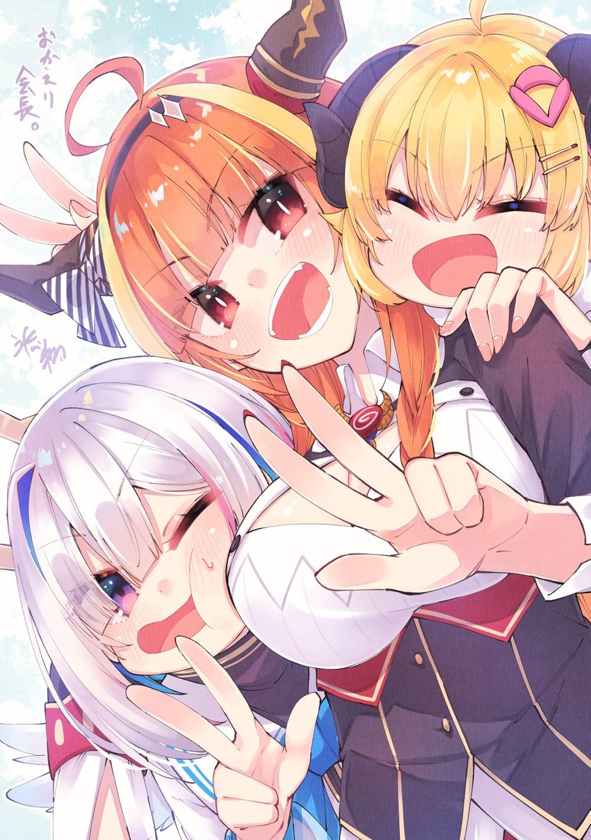 amane kanata, kiryu coco, and tsunomaki watame (hololive) drawn by hikawa_shou