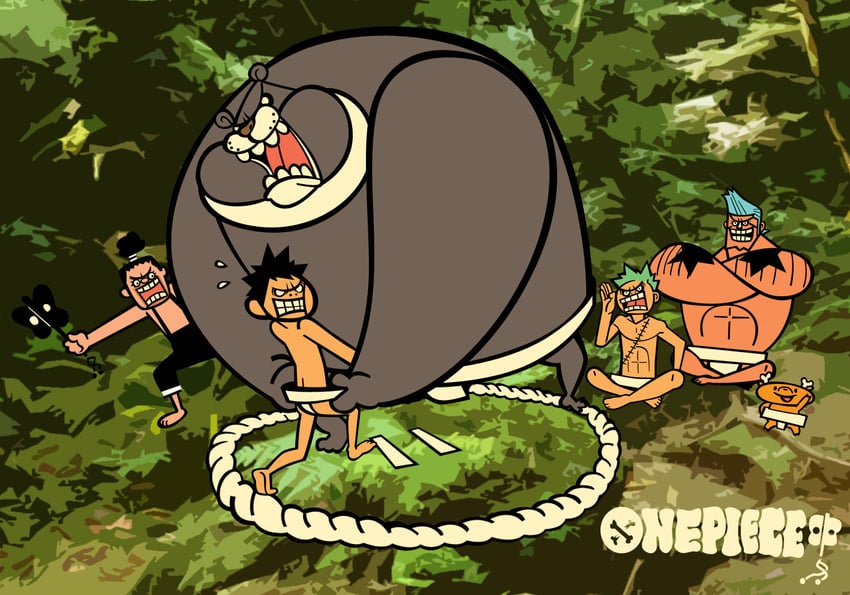 monkey d. luffy, roronoa zoro, tony tony chopper, usopp, and franky (one piece) drawn by takeuchi_ryousuke