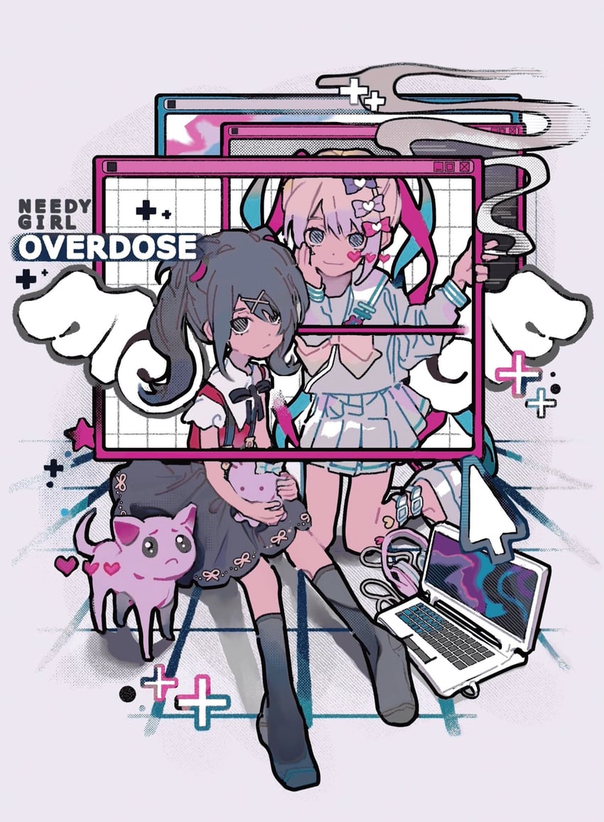 chouzetsusaikawa tenshi-chan, ame-chan, and pien cat (needy girl overdose) drawn by mossunn_sunn
