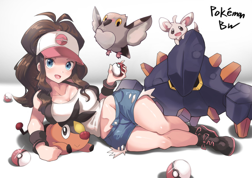 hilda, tepig, minccino, pidove, and boldore (pokemon and 1 more) drawn by iparupua