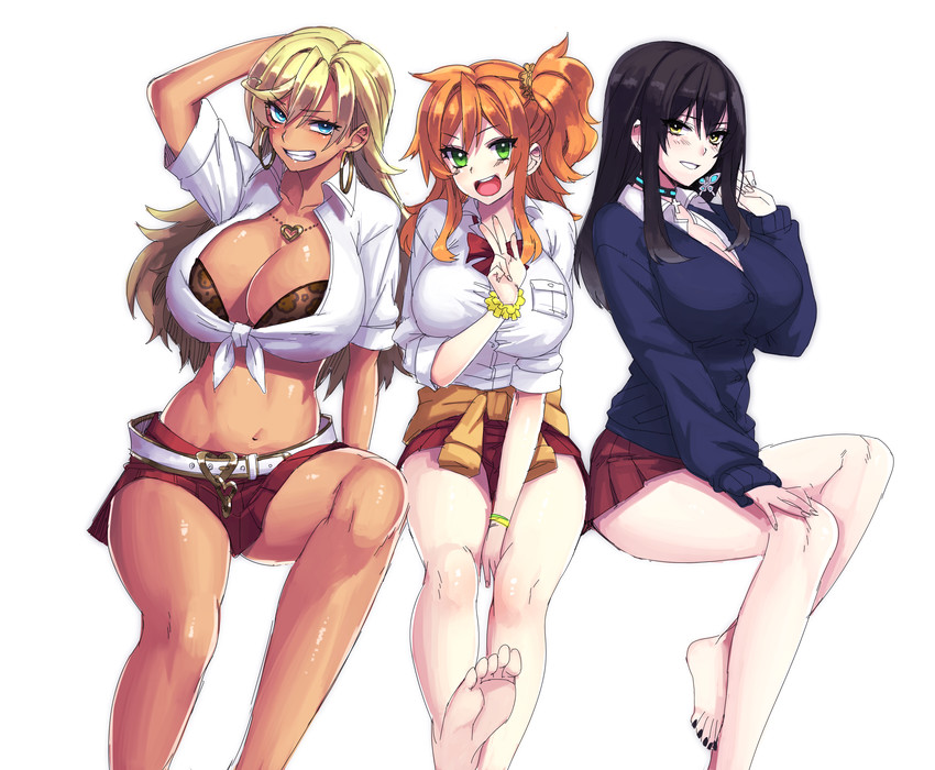 nishizawa shizuku, sasamori anna, and hirakawa natsumi (jk bitch sannin musume!) drawn by whoosaku