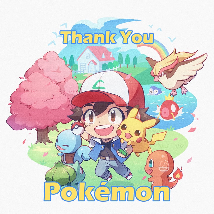 pikachu, ash ketchum, bulbasaur, squirtle, charmander, and 2 more (original and 1 more) drawn by zoe_(killyou80)