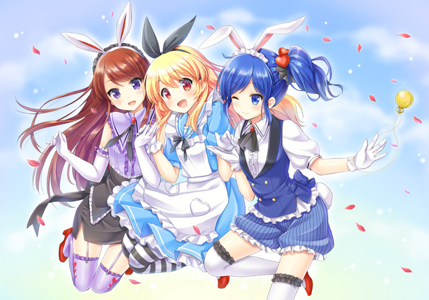 alice, hoshimiya ichigo, kiriya aoi, white rabbit, and shibuki ran (aikatsu! and 1 more) drawn by courreges_ace