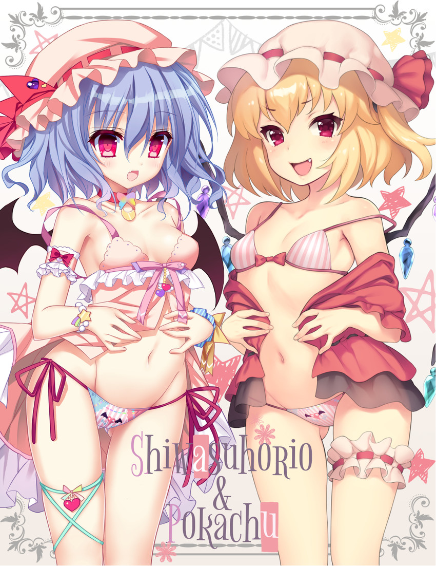 remilia scarlet and flandre scarlet (touhou) drawn by pokachu and shiwasu_horio