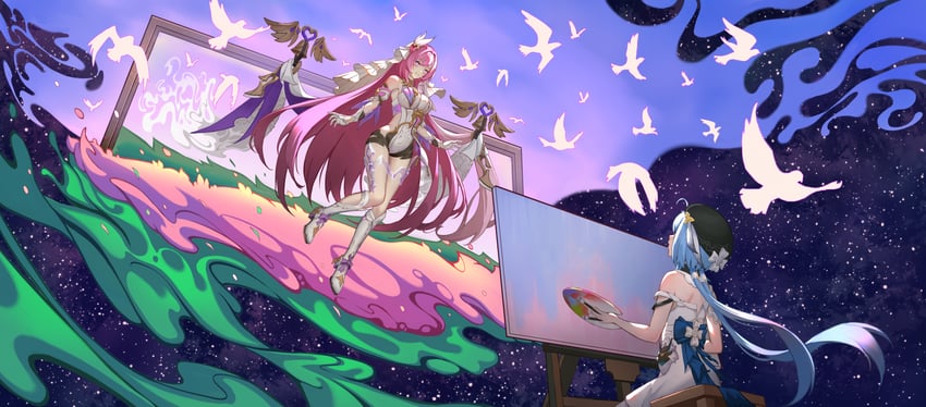 elysia and griseo (honkai and 1 more) drawn by arepko