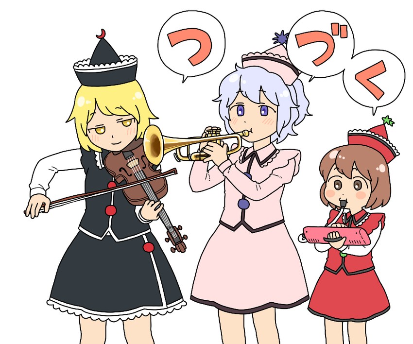 lunasa prismriver, merlin prismriver, and lyrica prismriver (touhou) drawn by koyama_shigeru