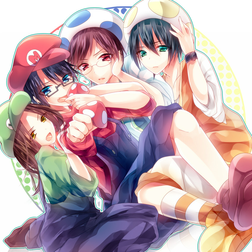 mario, luigi, toad, blue toad, yellow toad, and 4 more (mario and 1 more) drawn by ntk_(7t5)
