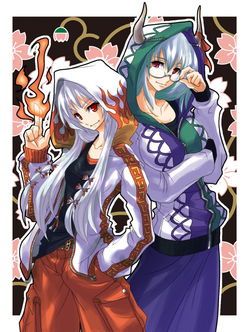 fujiwara no mokou, kamishirasawa keine, and ex-keine (touhou) drawn by tobi_(pixiv36250)