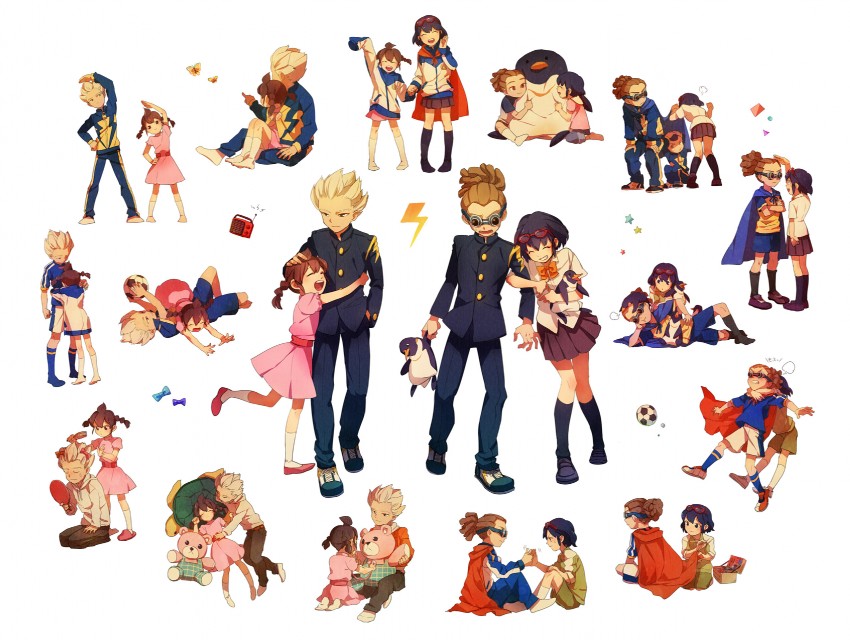 kidou yuuto, gouenji shuuya, otonashi haruna, and gouenji yuuka (inazuma eleven) drawn by kinako928