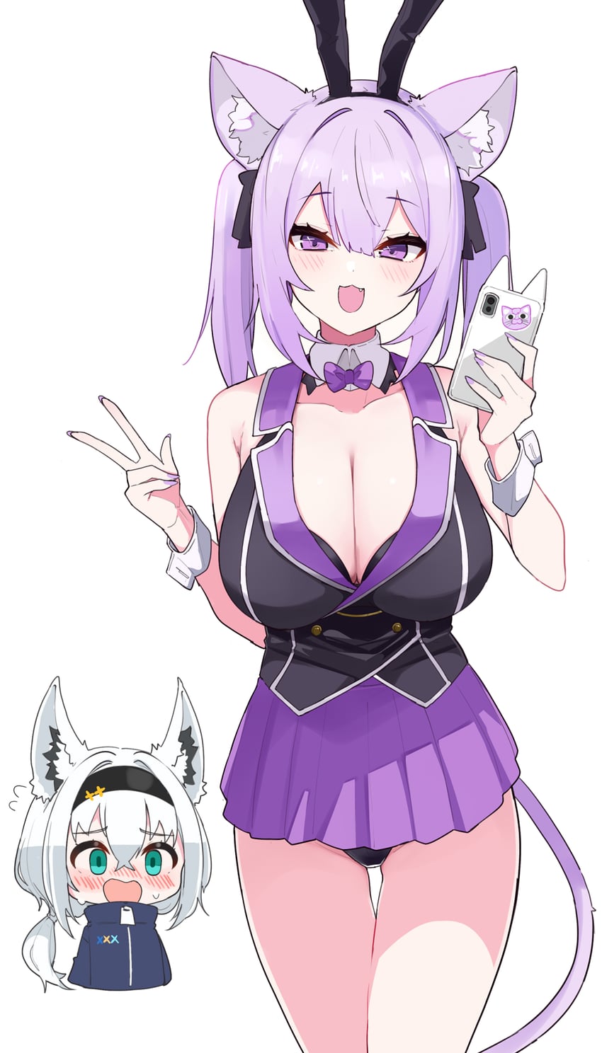 shirakami fubuki and nekomata okayu (hololive and 1 more) drawn by haseneko