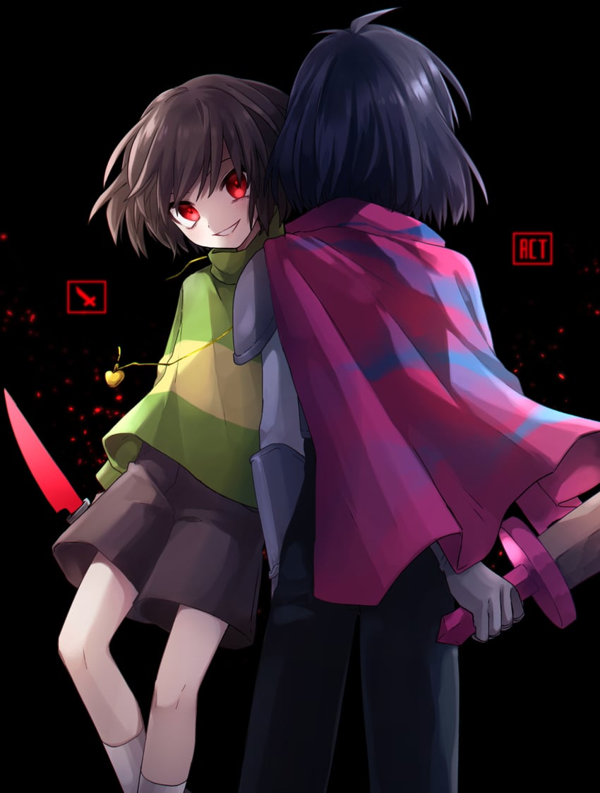 chara and kris (undertale and 1 more) drawn by leftporygon