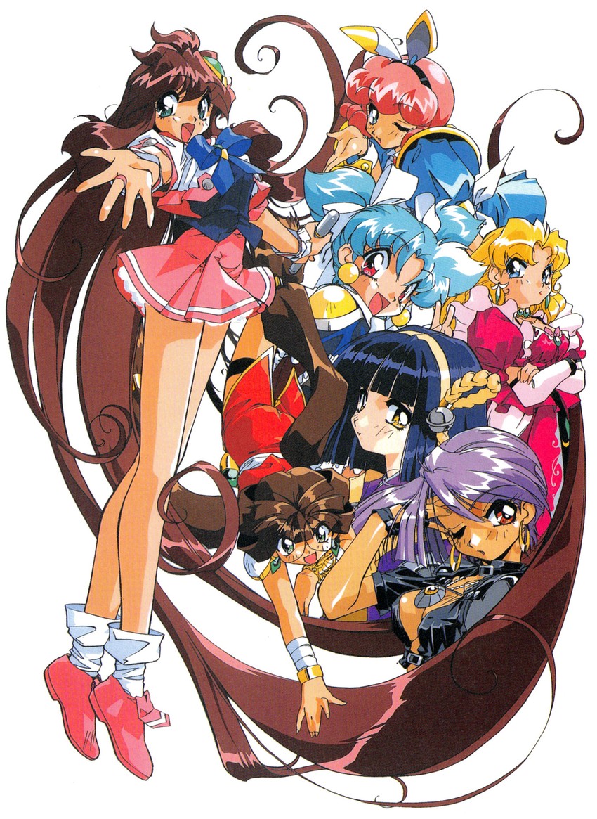 corvette hiyards, mimu emilton, ranrang palpu, suzukaze shion, ruka essenpolka, and 2 more (idol project) drawn by suzuki_noritaka