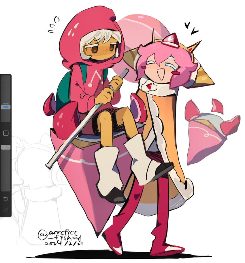 strawberry crepe cookie and strawberry cookie (cookie run and 1 more) drawn by arrcticc_fish